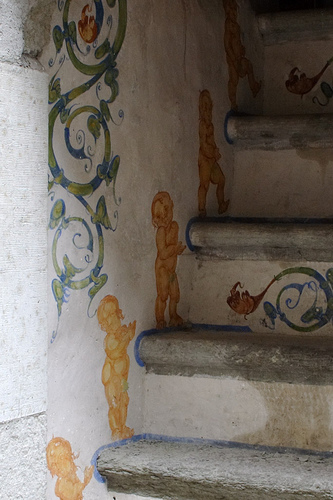 Stone staircase with wall painting in Tallinn