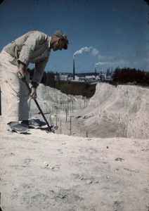 Kridtgrav 1947, håndgravning igennem Dybdal. Kilde: Aalborg Portlands arkiv
