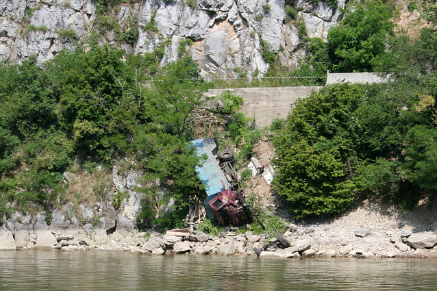 Crashed truck near Danube's Iron Gate