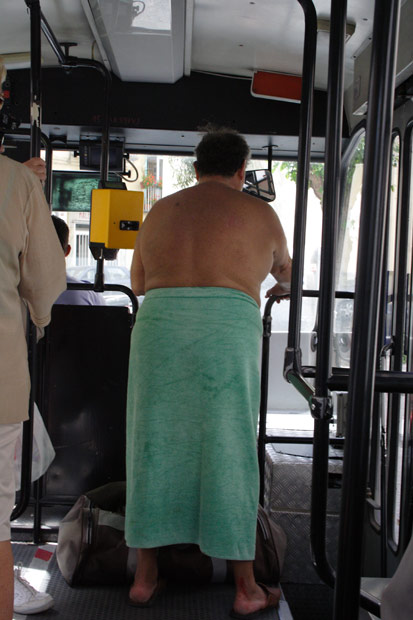 Holiday-maker in a bus in Ischia