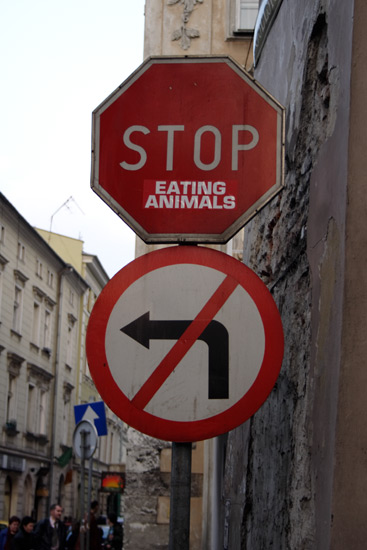 Skilt med STOP EATING ANIMALS
