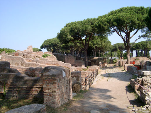 Ruins and stone pines in Ostia Antica