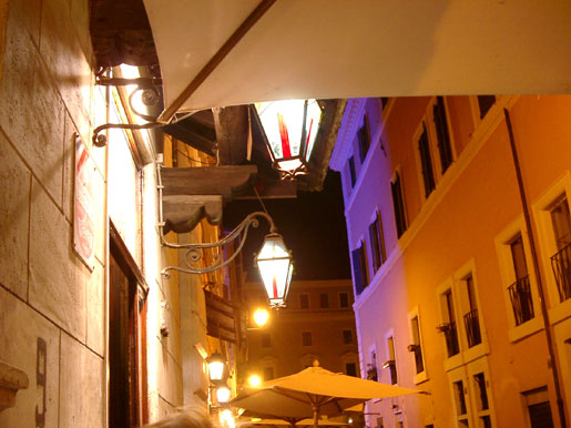 Evening outside restaurant La Cisterna in Trastevere, Rome