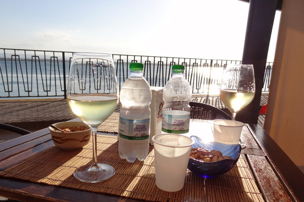 Hvidvin og havudsigt