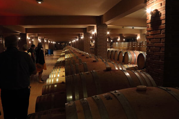 Fra k�lderen med vinfade p� rad og r�kke